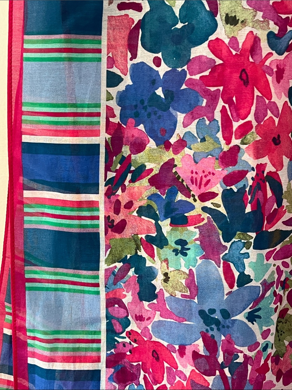 Tommy Bahama Floral Cotton Silk Scarf Wrap 73x39 Large Tropical Shawl Pink Blue - Picture 6 of 10